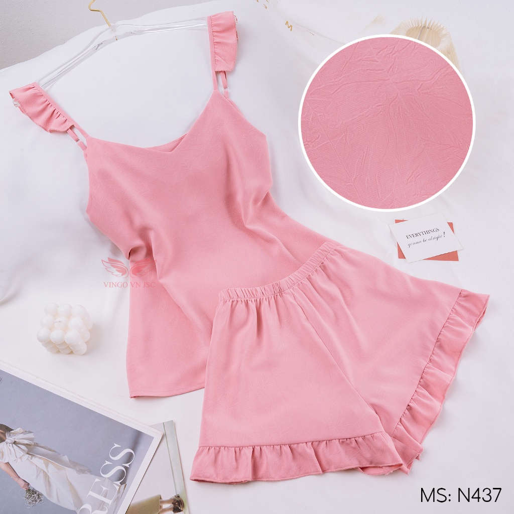 Bộ đồ ngủ nữ 2 dây pijama mặc nhà Lụa Tằm mặc mùa Hè VINGO áo hai dây quần đùi N437 - N464 VNGO