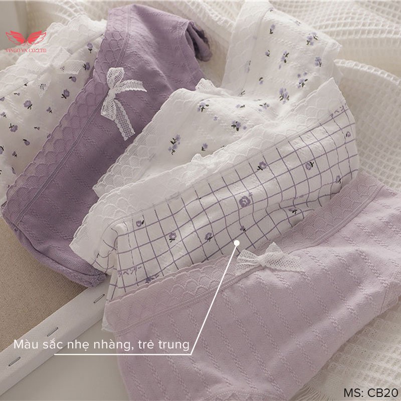 Combo 5 Quần Lót Cotton Nữ Cạp Cao VINGO Thấm Hút Kháng Khuẩn Phối Viền Ren Lưới Mềm Đính Nơ Nhỏ Họa Tiết Xinh CB20 VNGO