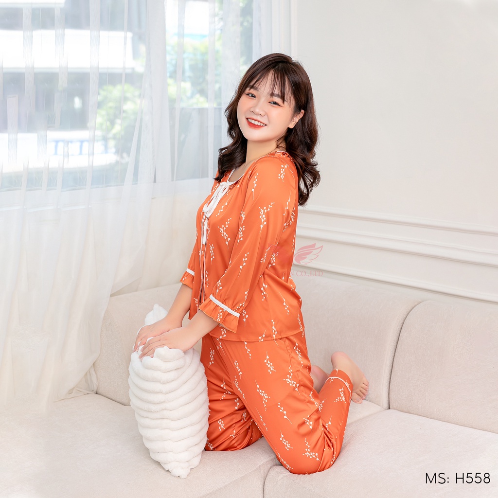 Đồ bộ mặc nhà Pijama lụa mặc nhà cao cấp VINGO tay dài quần dài Thu Đông hoạ tiết đẹp H558 VNGO