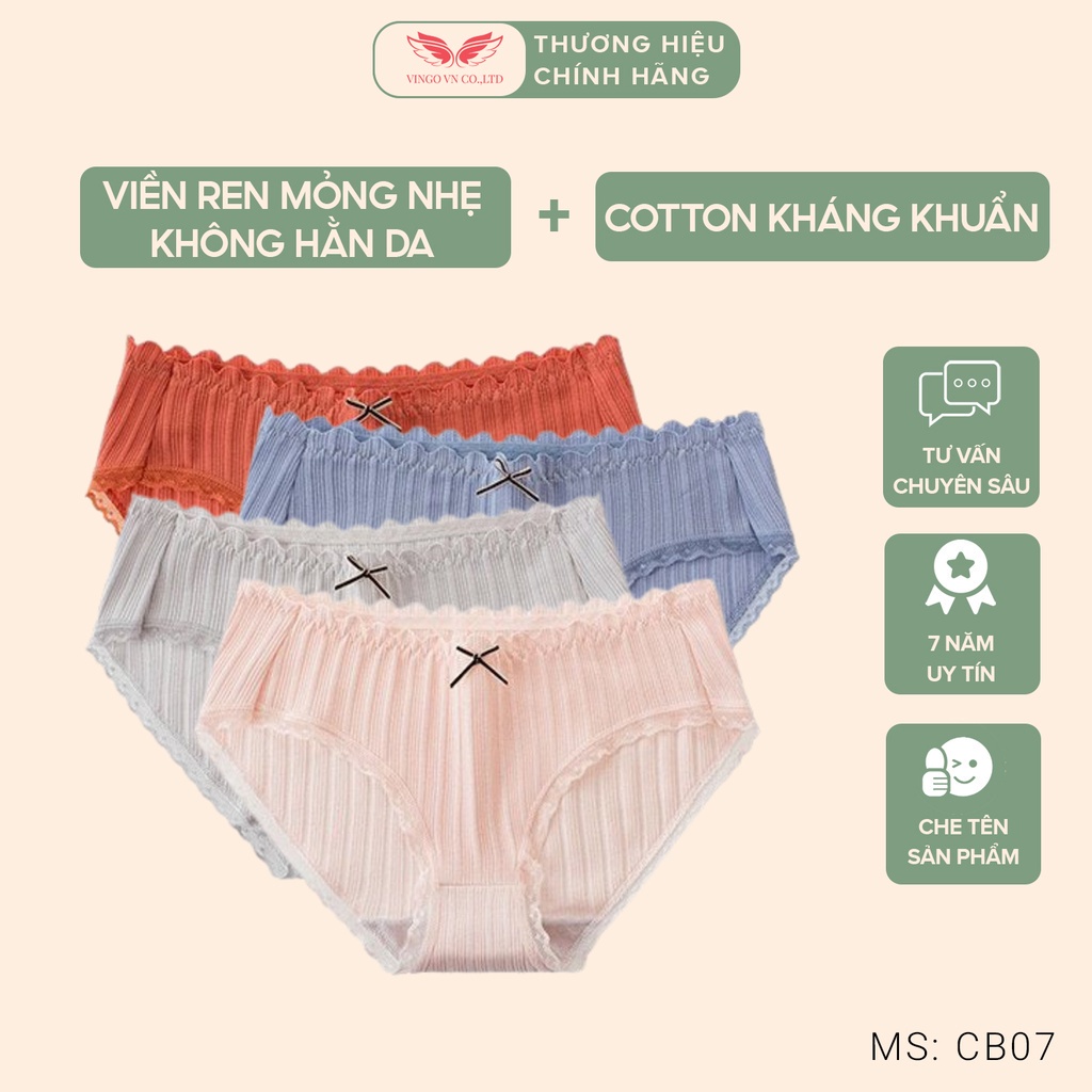 Combo 5 Quần Lót Cotton Sọc Thấm Hút Kháng Khuẩn VINGO Phối Viền Ren Không Hằn Da Đính Nơ Thoáng Mát Mùa Hè CB07 VNGO