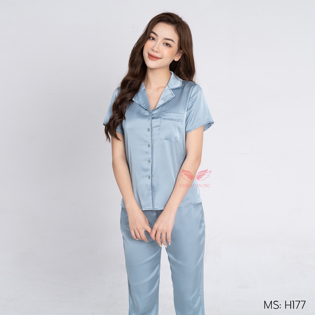 Đồ bộ mặc nhà pijama lụa cao cấp VINGO tay ngắn quần dài mặc mùa Thu Đông H177 VNGO