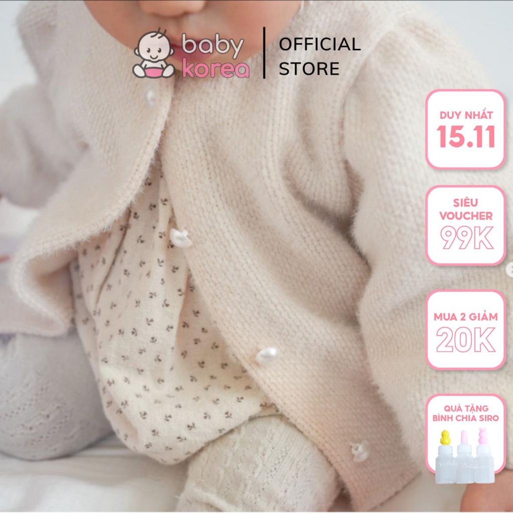 Áo cardigan lông tay bồng cao cấp Aosta ấm áp made in Korea cho bé gái 10-25kg thời trang trẻ em BABYKOREA