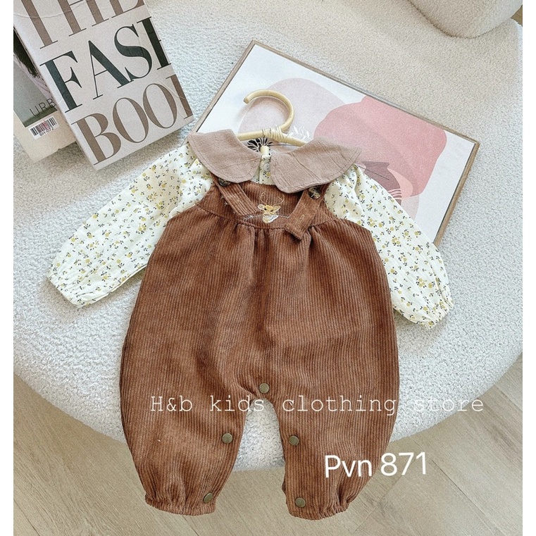 Set yếm nhung tăm mix áo sơ mi đũi hoa vintage cực yêu cho bé gái