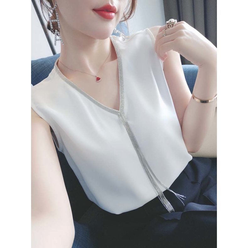 Áo chiffon Sát Nách Dáng Rộng 40% Thiết Kế Tua Rua Thời Trang Mùa Hè Quyến Rũ Cho Nữ