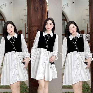 Đầm sơ mi babydoll tay ngắn phối jean hiện đại 0308
