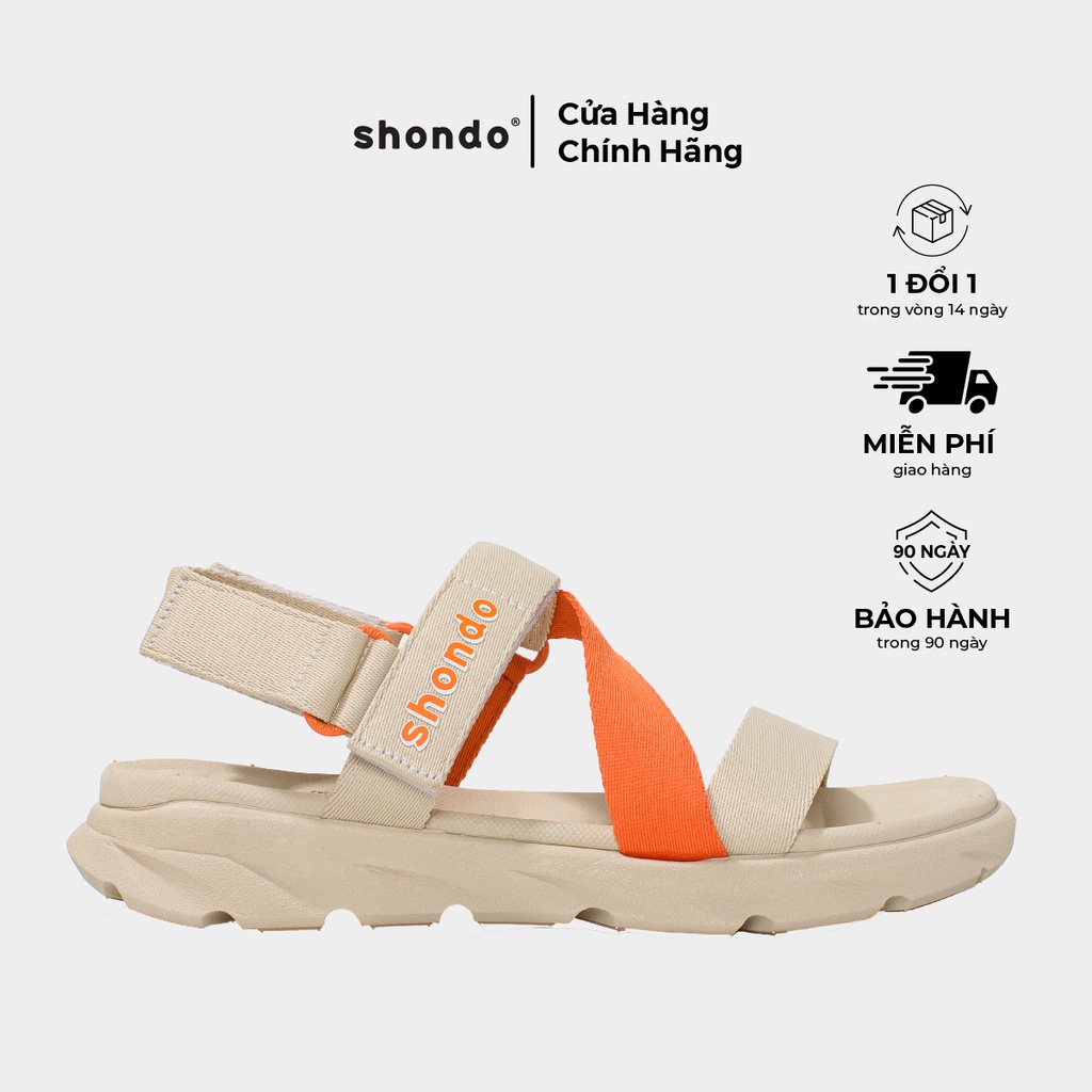 Giày Sandals Nam Nữ Shondo F6 Sport Đế Be Phối Quai Cam F6S2580