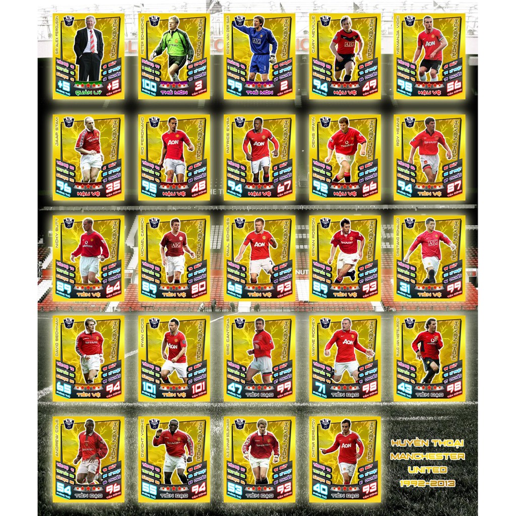 [THẺ IN] Trọn bộ 24 thẻ cầu thủ bóng đá Huyền thoại câu lạc bộ Manchester United kích thước thẻ Poca