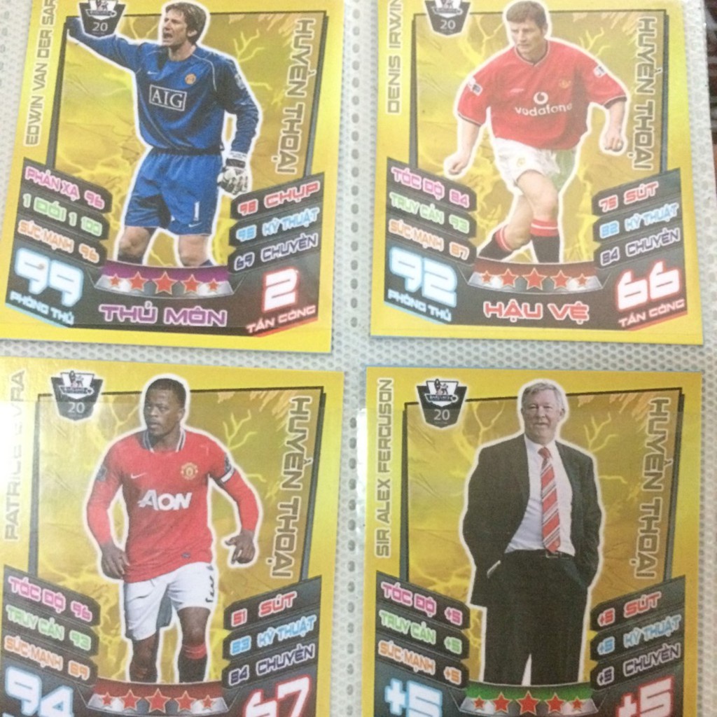 Trọn bộ 24 thẻ cầu thủ bóng đá Huyền thoại câu lạc bộ Manchester United kích thước thẻ Poca