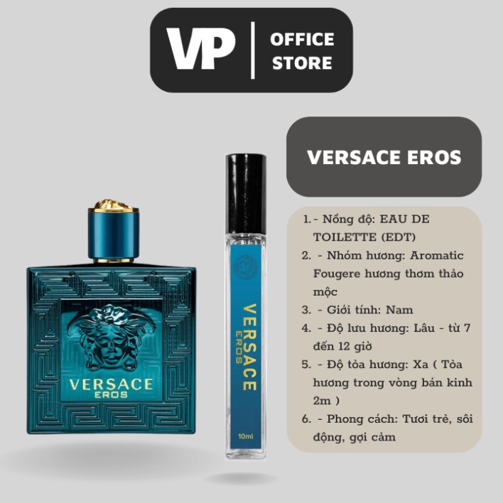 Nước Hoa Nam Mini Chiết Versace Eros 10Ml Chính Hãng Tươi Trẻ, Sôi Động, Gợi Cảm