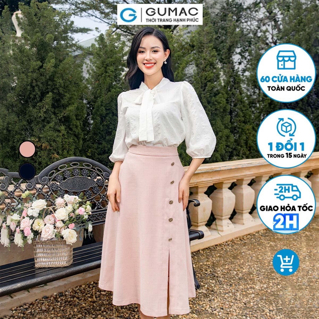 Váy xòe xẻ đính nút VD11049 thời trang GUMAC