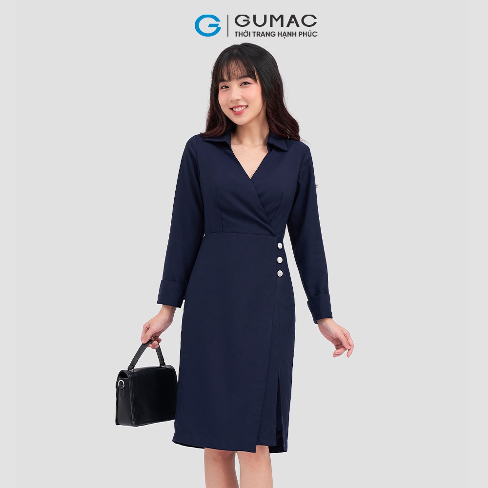 Đầm đắp chéo phối nút thời trang GUMAC DC12081