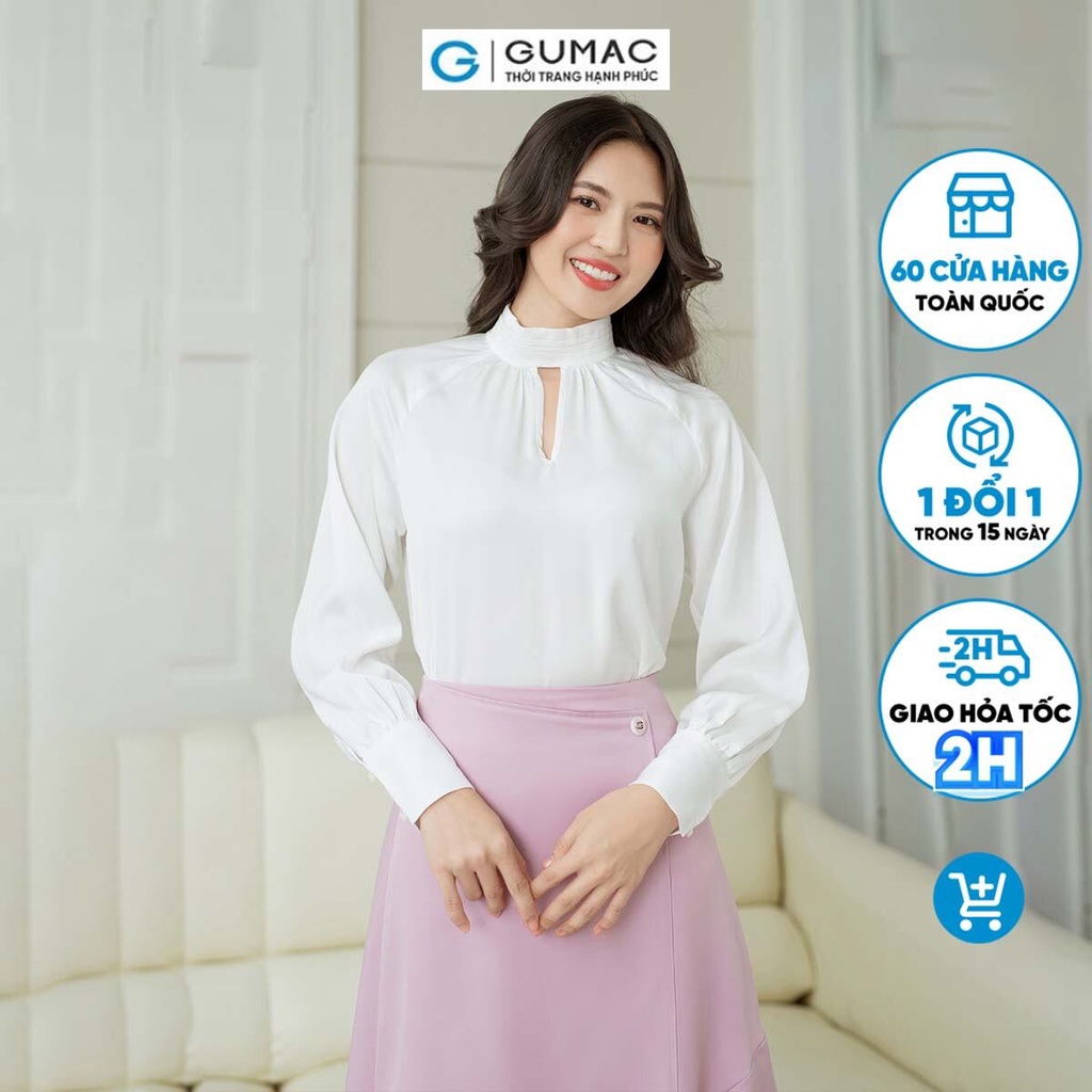 Áo kiểu GUMAC AD08013 cổ lọ xẻ V tay dài raglan thanh lịch sang trọng