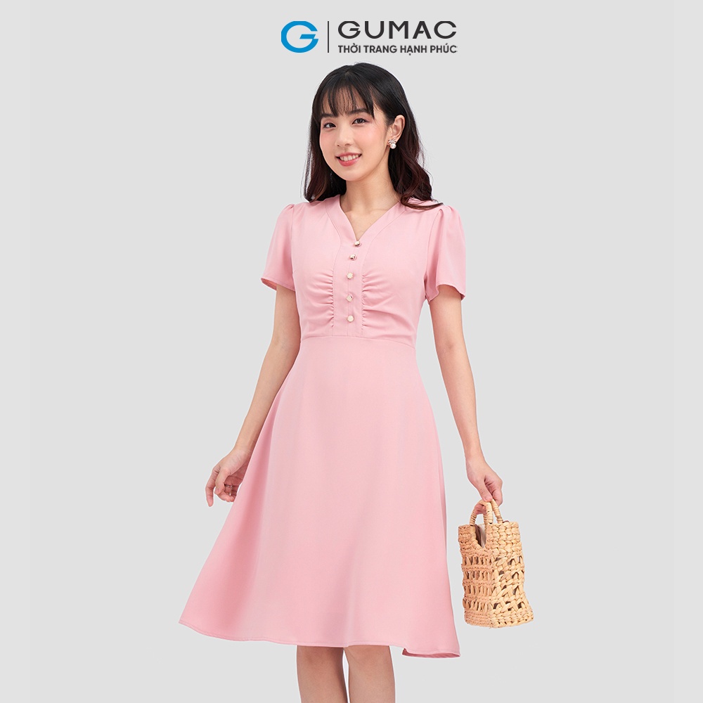 Đầm A nẹp nhún thời trang GUMAC DC12076