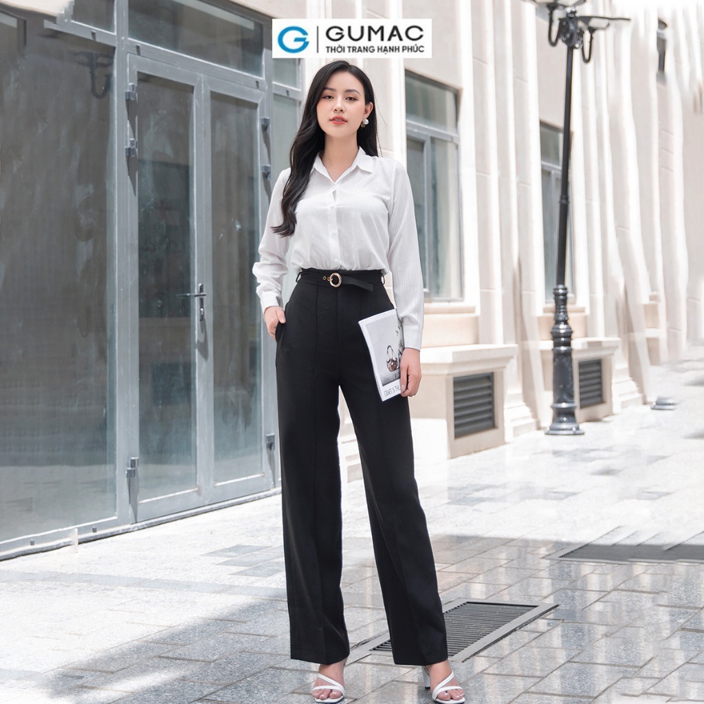 Quần tây công sở dáng suông GUMAC QD09021 lưng cao kèm dây thắt lưng sang trọng