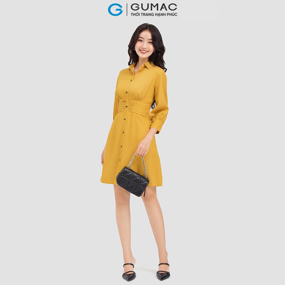 Đầm sơ mi nhún eo DC06011 thời trang GUMAC