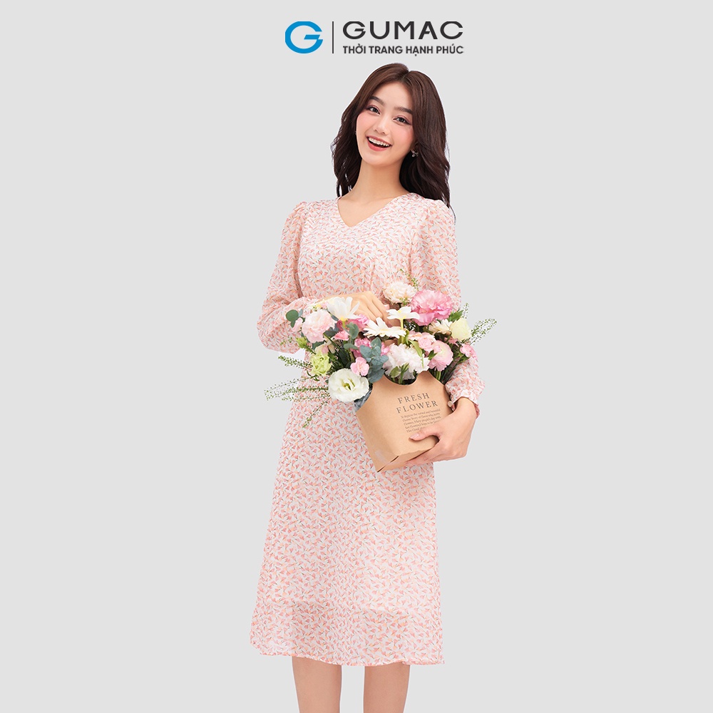 Đầm cổ V tay lỡ họa tiết hoa GUMAC DC12001