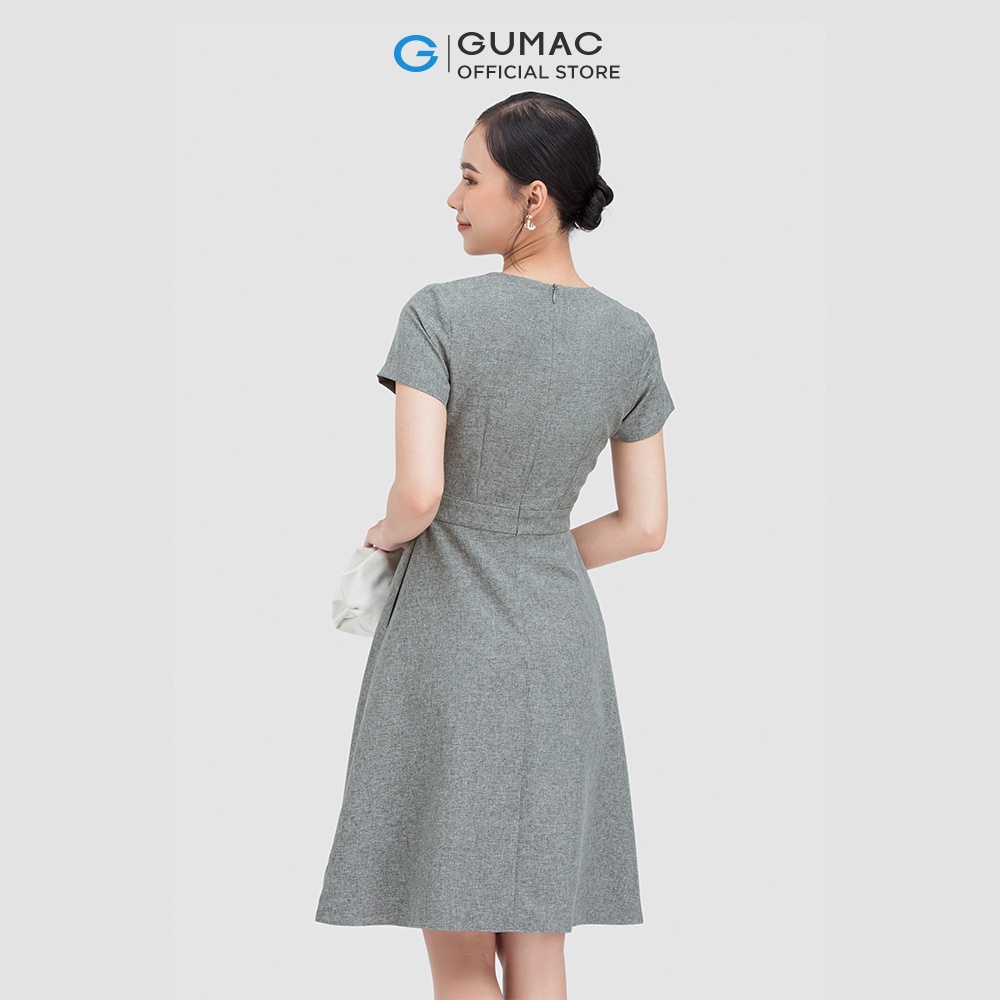 Đầm forrm chữ A phối nơ cổ DC05059 thời trang GUMAC