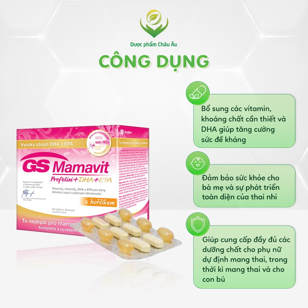 Viên Uống Bổ Sung Vitamin, DHA GS Mamavit Prefolin DHA Cho Phụ Nữ Mang Thai Hộp 60 Viên