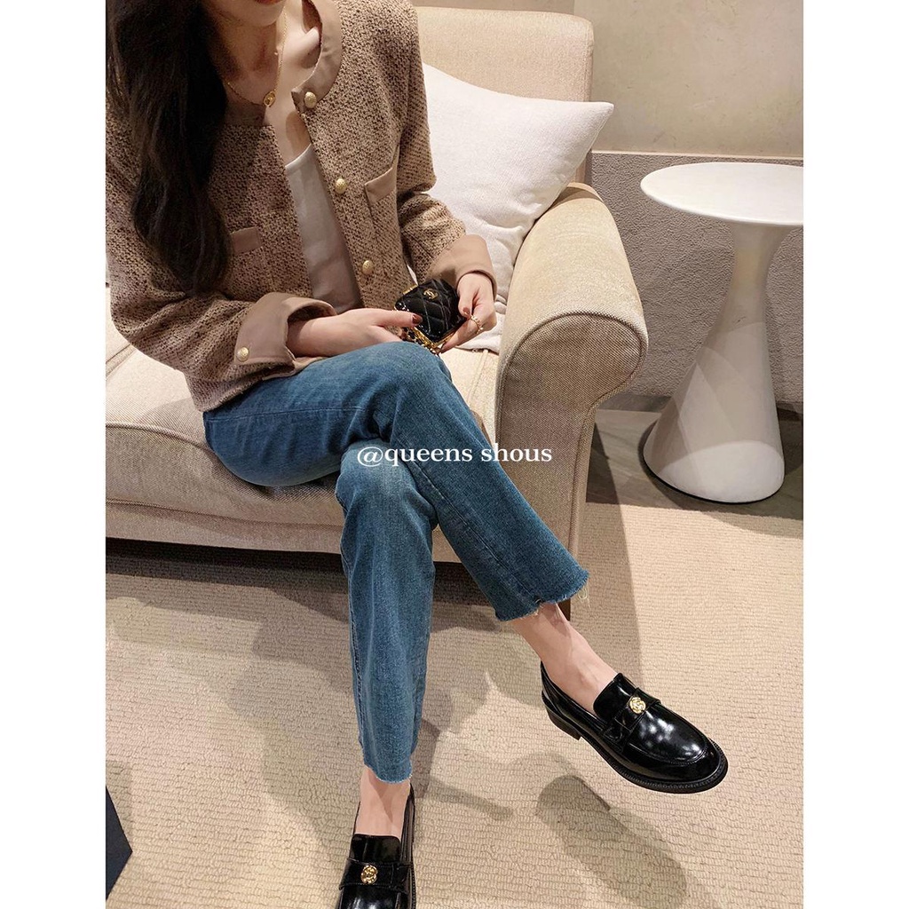 Giày Lười Da Lót Nhung Đế Dày Thời Trang Thu Đông Cho Nữ