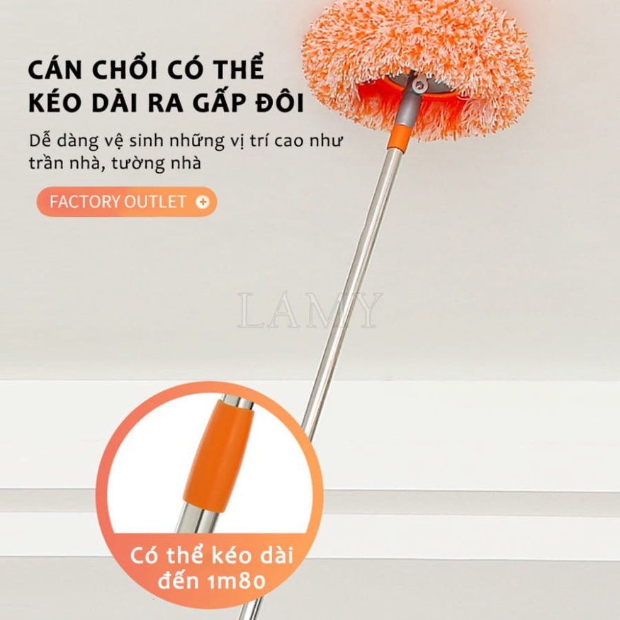 Chổi Lau Trần Nhà EMBER Hình Hoa Hướng Dương Đa Năng Xoay 180 Độ Cán Inox Dài 180cm