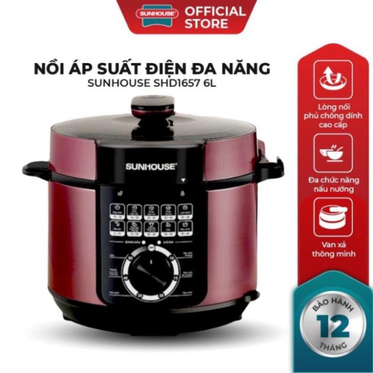 Nồi áp suất điện đa năng Sunhouse SHD1657 | Dung tích 6L | Công suất 1000W | Lòng nồi chống.