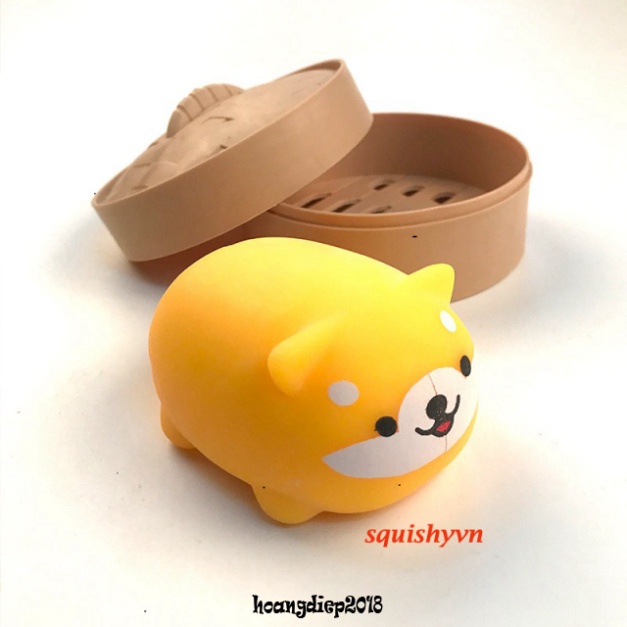 Squishy cún shiba vàng trong hộp tre chó vàng của lão hạc đồ giải trí nhão nhoét đẹp tươi cho bé