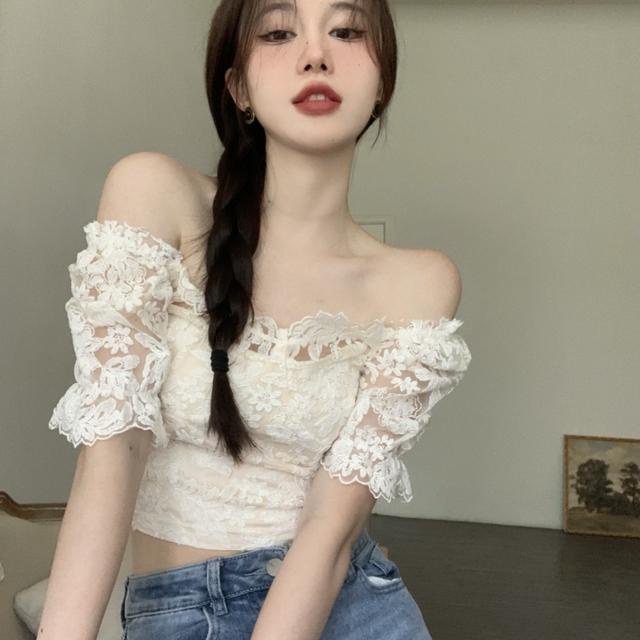 Áo Ren Trễ Vai Tay Ngắn Thời Trang Quyến Rũ Cho Nữ