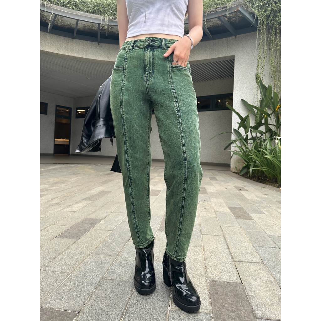 Quần Dài Dáng Baggy Rã Thân Trước Màu Xanh Rêu. Moss Green Baggy Pants with Striped Front - 123WD1089F1370