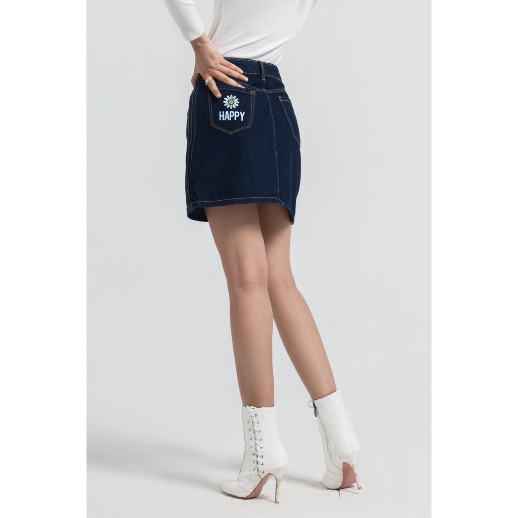 Chân Váy Chữ A Thêu Happy. 'Happy' Embroidered Denim Skirt - 121WD1111A2993