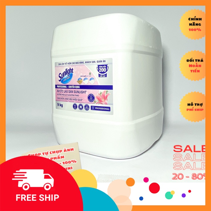 Nước lau sàn Sunlight can lớn 9kg hương hoa lily và tinh dầu thảo mộc chính hãng