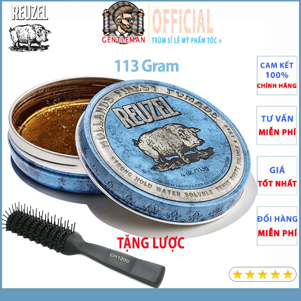 Sáp Vuốt Tóc Nam REUZEL Blue Pomade - Sáp Lợn Xanh - Pomade Gốc Nước Con Lợn Xanh - 113gram