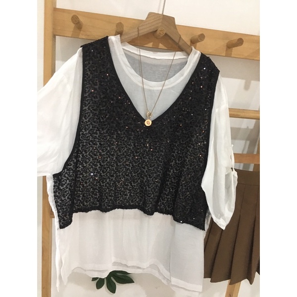 Áo kiểu mix gile kim sa độc lạ siêu xinh