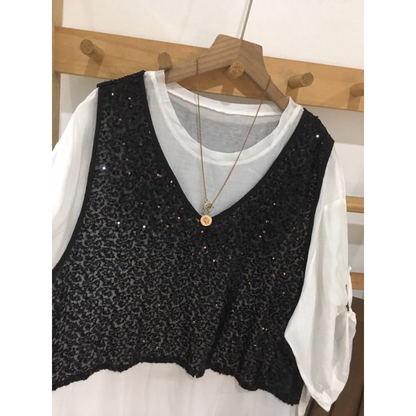 Áo kiểu mix gile kim sa độc lạ siêu xinh