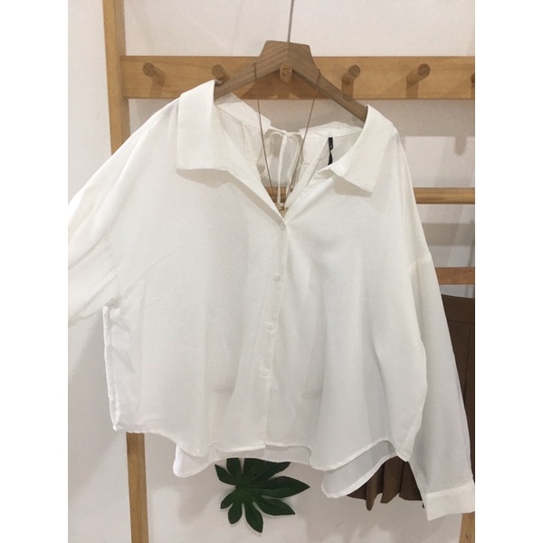 Áo kiểu nơ lưng vạt bầu big size trắng tinh