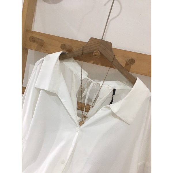 Áo kiểu nơ lưng vạt bầu big size trắng tinh