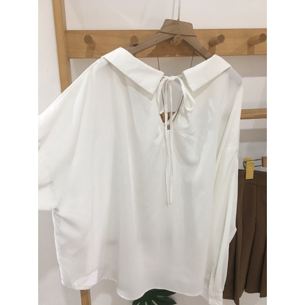 Áo kiểu nơ lưng vạt bầu big size trắng tinh