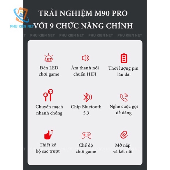 Tai Nghe M90 Pro TWS, Tai Nghe Bluetooth Nhét Tai Tích Hợp Micro Âm Thanh Nổi HIFI Với Thanh Trượt Hiển Thị Màn Hình Led