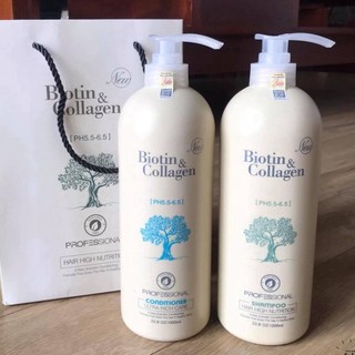 Biotin collagen - Cặp dầu gội xả Biotin Collagen Trắng 1000ml - Dầu gội ngăn rụng tóc, kích thích tóc móc