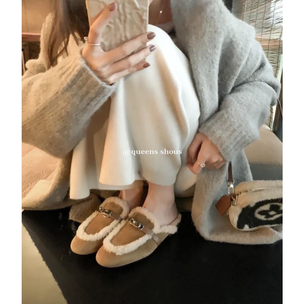 Dép Lông Cừu Bít Mũi Thời Trang Thanh Lịch Cho Nữ