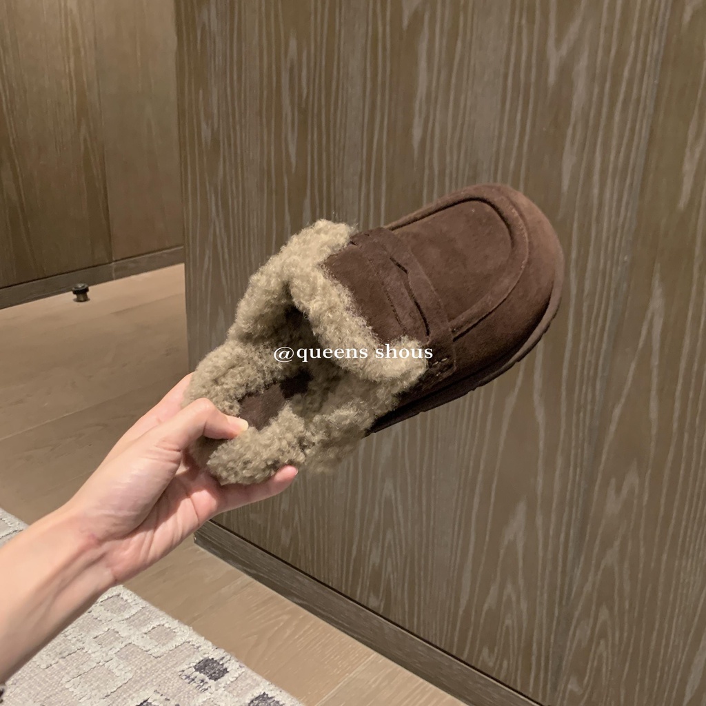 Dép Lông Cừu Bít Mũi Phong Cách retro Thời Trang Mùa Đông Dành Cho Nữ birken
