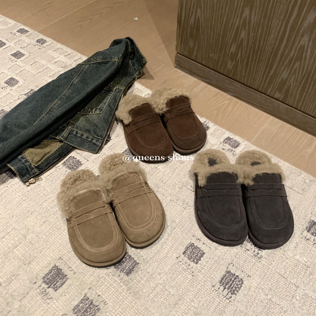 Dép Lông Cừu Bít Mũi Phong Cách retro Thời Trang Mùa Đông Dành Cho Nữ birken