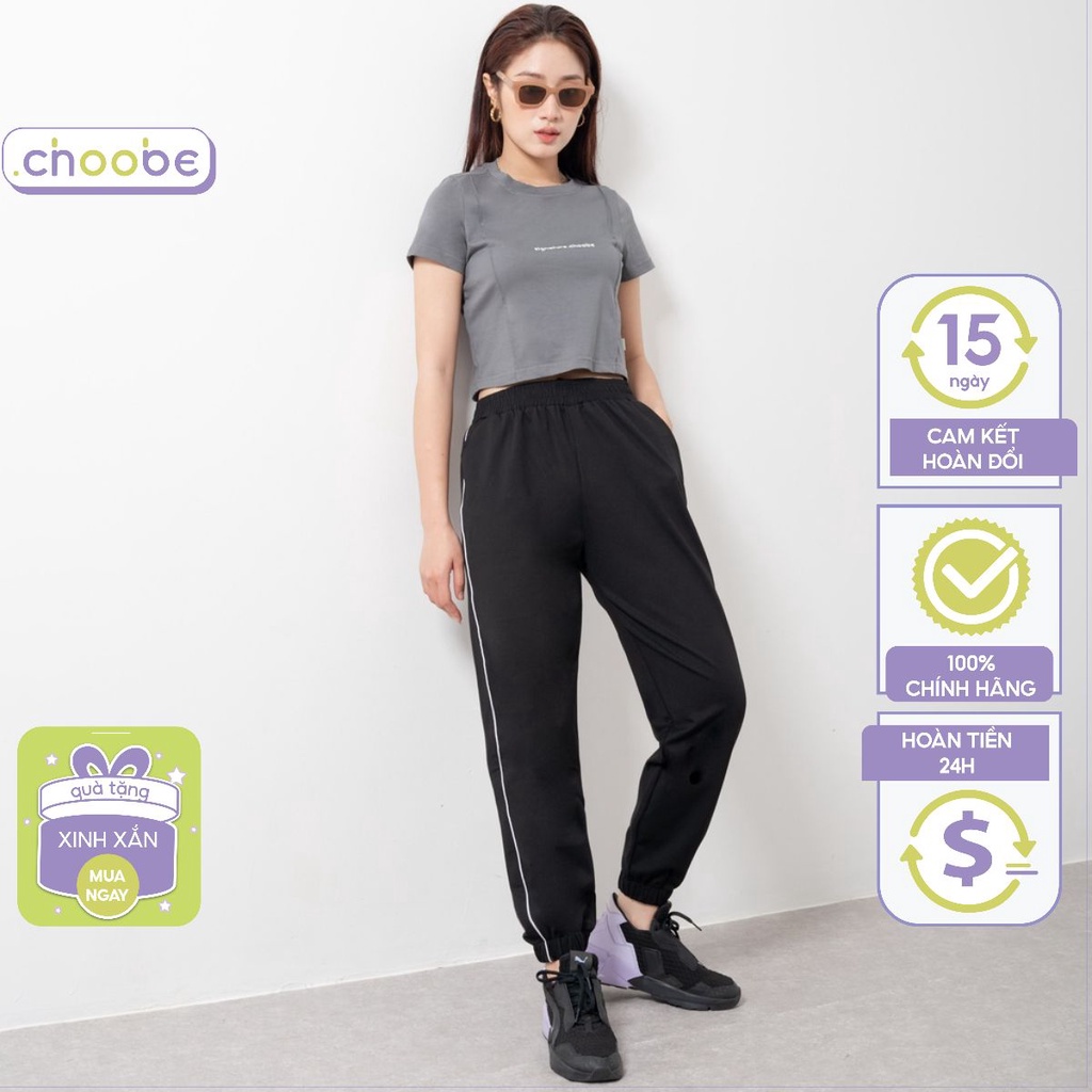 Quần jogger nữ Choobe dáng dài cạp chun thiết kế một sọc bên kiểu bo gấu năng động thể thao tập gym Q56