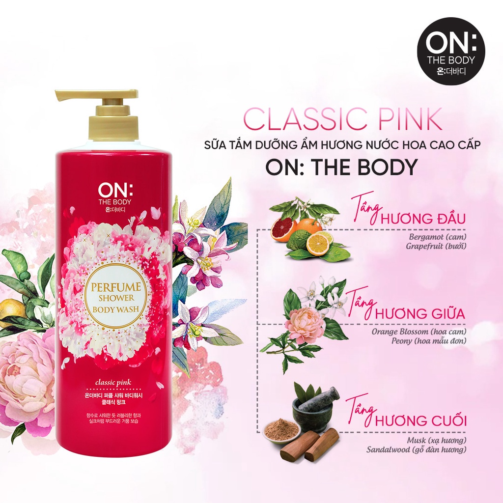 Combo 2 Sữa tắm dưỡng ẩm On: The Body Perfume Classic Pink - Hương Tinh Tế 1000gx2