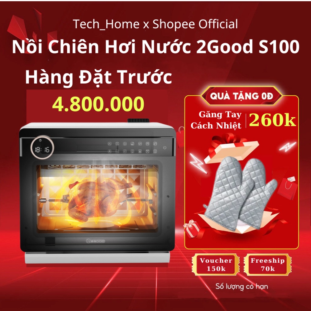 Nồi Chiên Không Dầu Kèm Hấp 2GOOD S100 Dung tích 20L Lồng tự đảo 360° Lòng Nồi Và Phụ Kiện INOX 304 - Chính Hãng ASEM