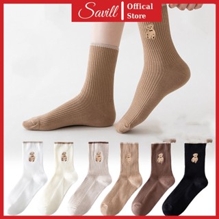  Tất cổ cao nữ phong cách hàn quốc Vớ nữ cotton họa tiết gấu dễ thương SAVILL T12 