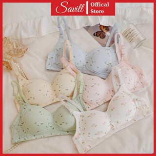 Áo ngực không gọng mút mỏng họa tiết dễ thương - Áo lót nữ cotton đũi 2 dây thoáng mát SAVILL  A343