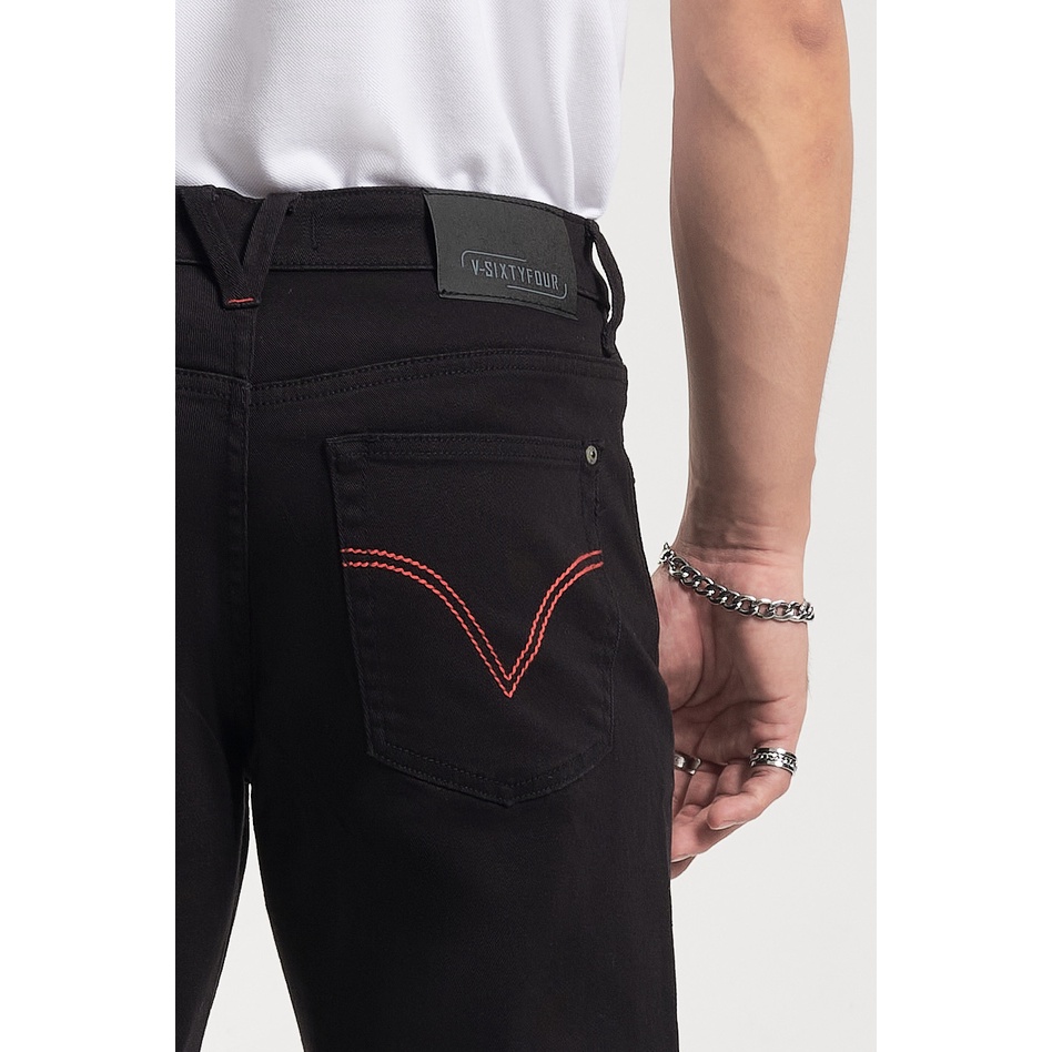 Quần Jeans Nam Dáng Suông Màu Đen Phối Chỉ Đỏ. Red Thread Black Straight Jeans - 222MD4083B2090