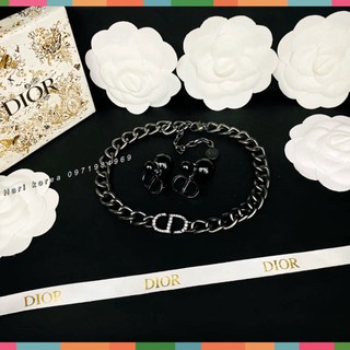 Sét trang sức CD đen đính đá gồm vòng cỏ và bông tai CD phụ kiện trang sức cao cấp nhà dior Shop mai phương bùi