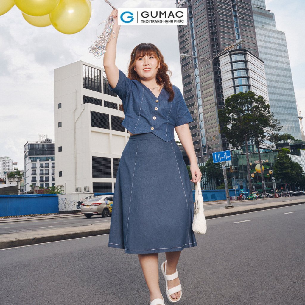 Set lẻ Áo kiểu bigsize dáng lửng GUMAC AD10033 - Chân váy A viền chỉ thời trang GUMAC VD10034