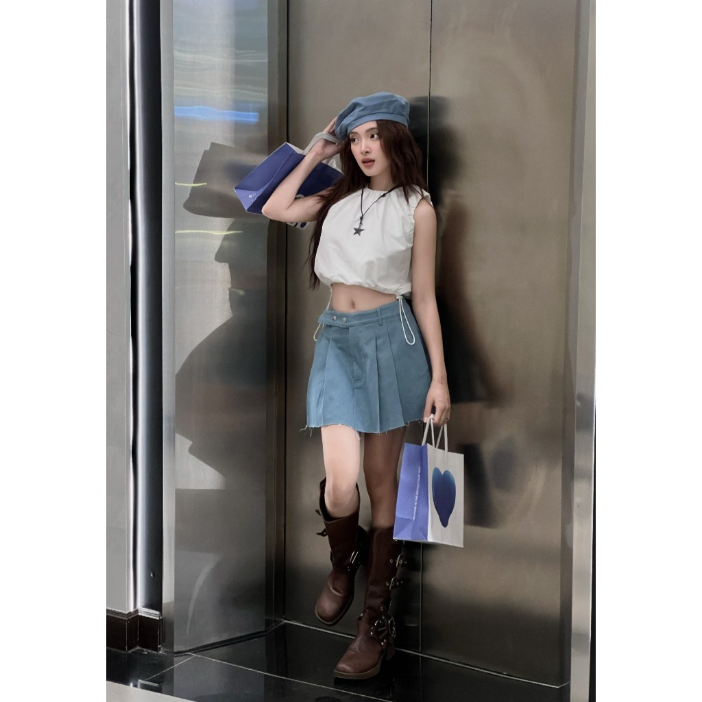 CARA Áo croptop cổ tròn không tay Miso có dây rút eo năng động